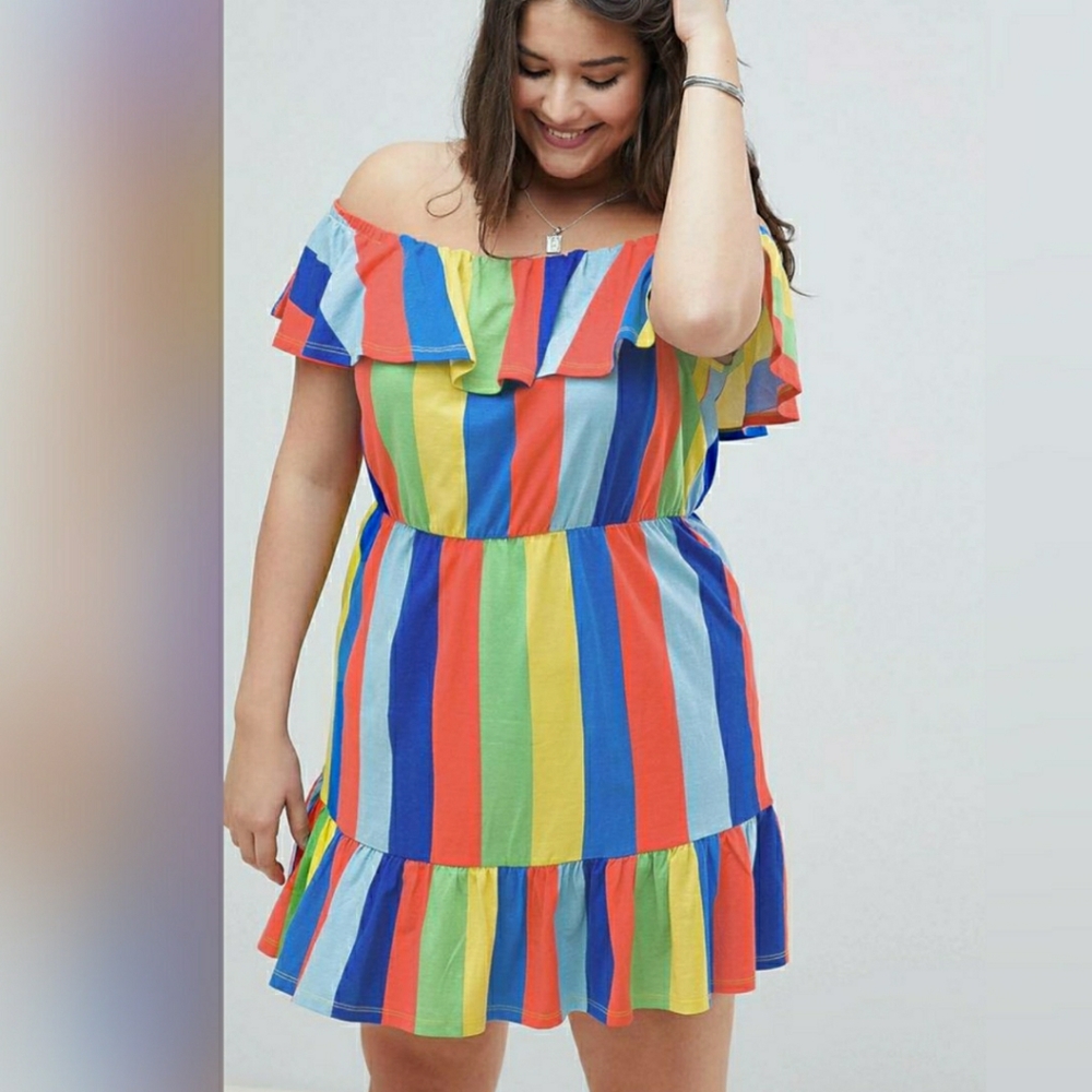 ASOS Curve Off Shoulder Striped Flare Dress
